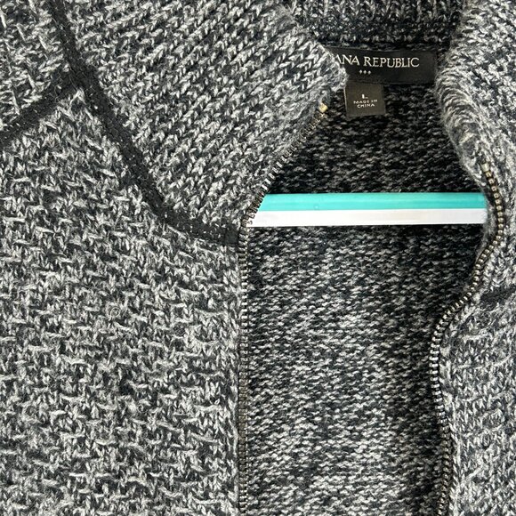 Banana Republic Mens Cotton Wool Black Gray Zip Front Cardigan Sweater Sz Large - Picture 6 of 12